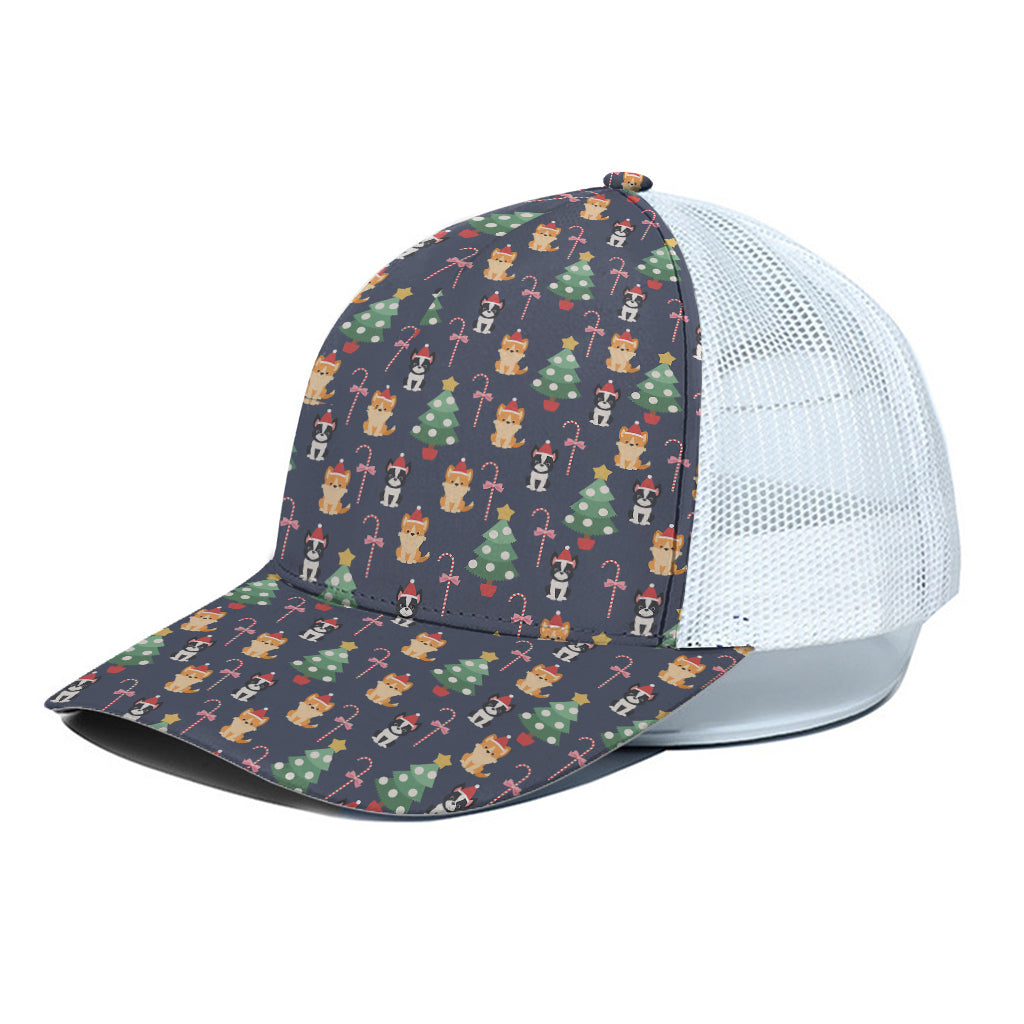 Christmas Boston Terrier And Corgi Print White Mesh Trucker Cap