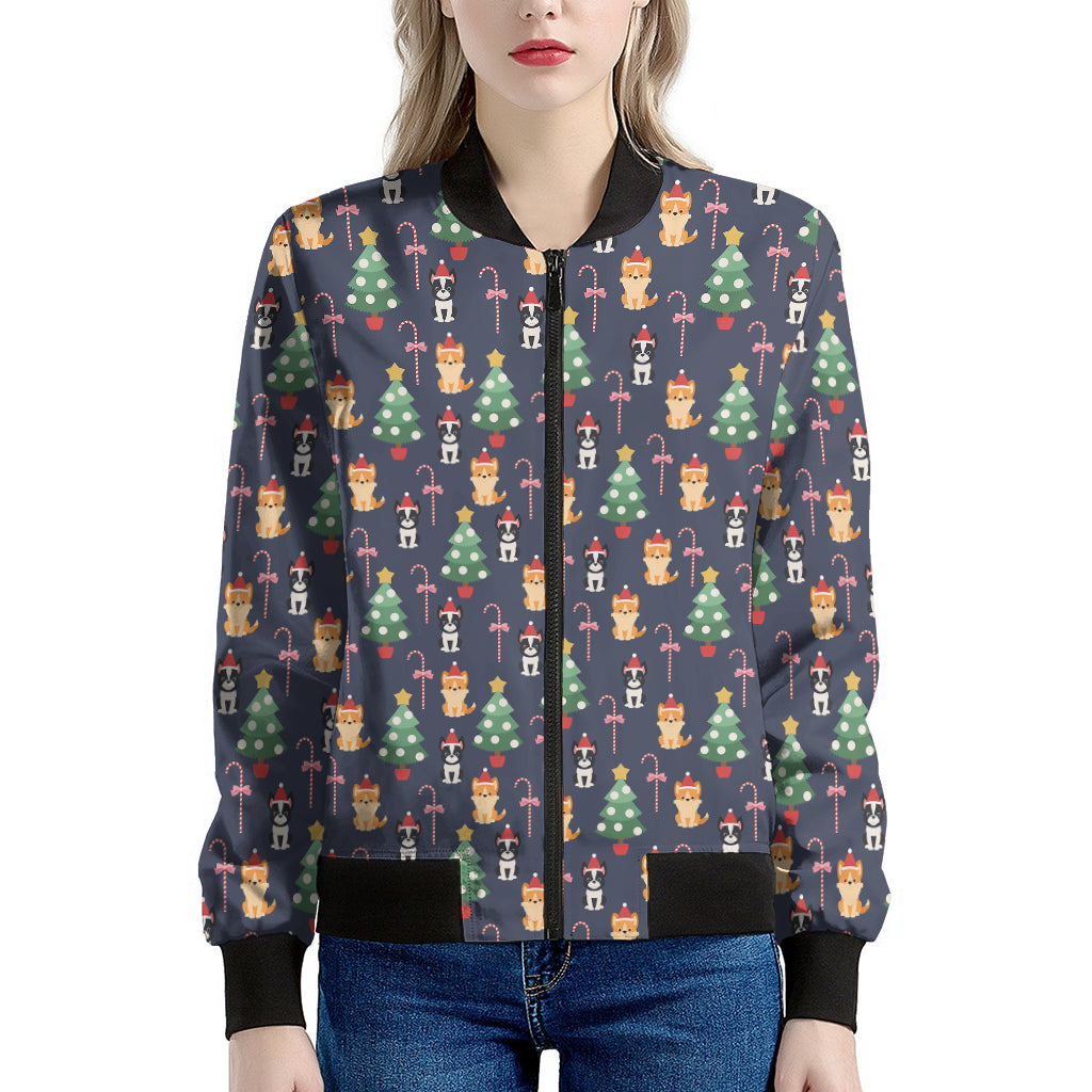 Christmas Boston Terrier And Corgi Print Women's Bomber Jacket