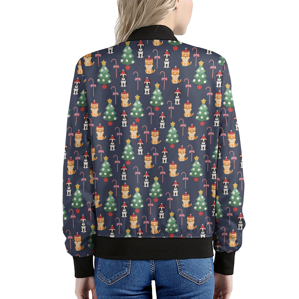Christmas Boston Terrier And Corgi Print Women's Bomber Jacket