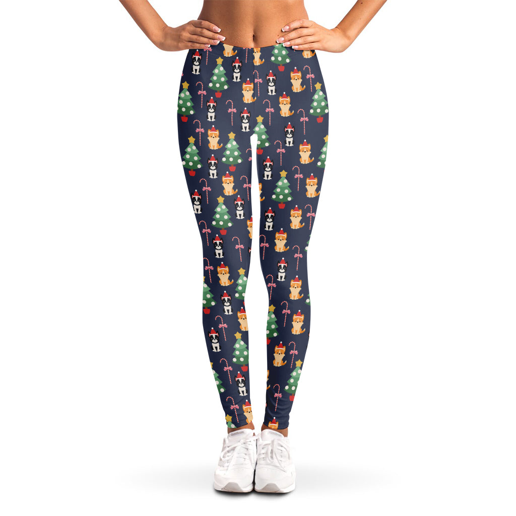 Christmas Boston Terrier And Corgi Print Women's Leggings