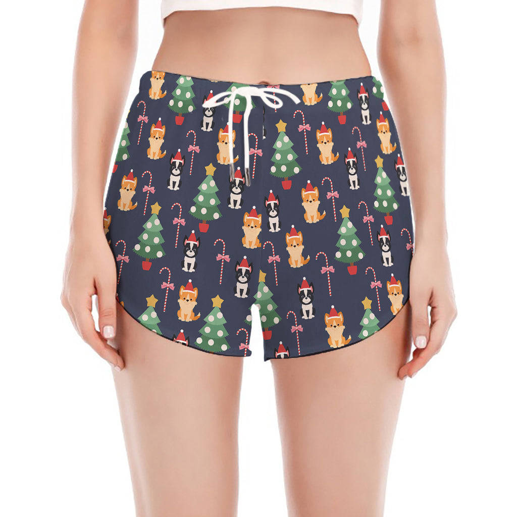 Christmas Boston Terrier And Corgi Print Women's Split Running Shorts