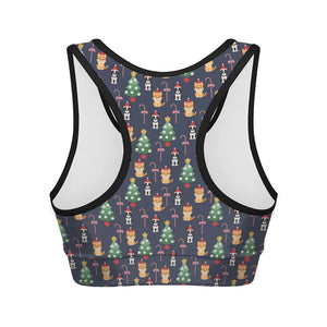 Christmas Boston Terrier And Corgi Print Women's Sports Bra