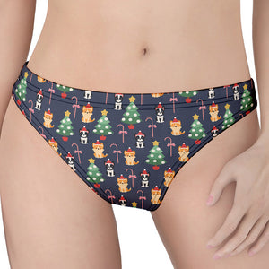 Christmas Boston Terrier And Corgi Print Women's Thong