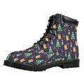 Christmas Boston Terrier And Corgi Print Padded Collar Lace Up Boots