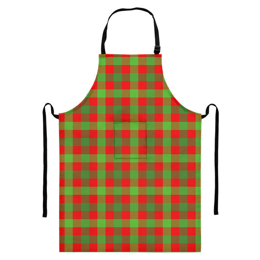 Christmas Buffalo Plaid Print Bib Apron With Pocket