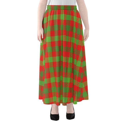 Christmas Buffalo Plaid Print Chiffon Maxi Skirt