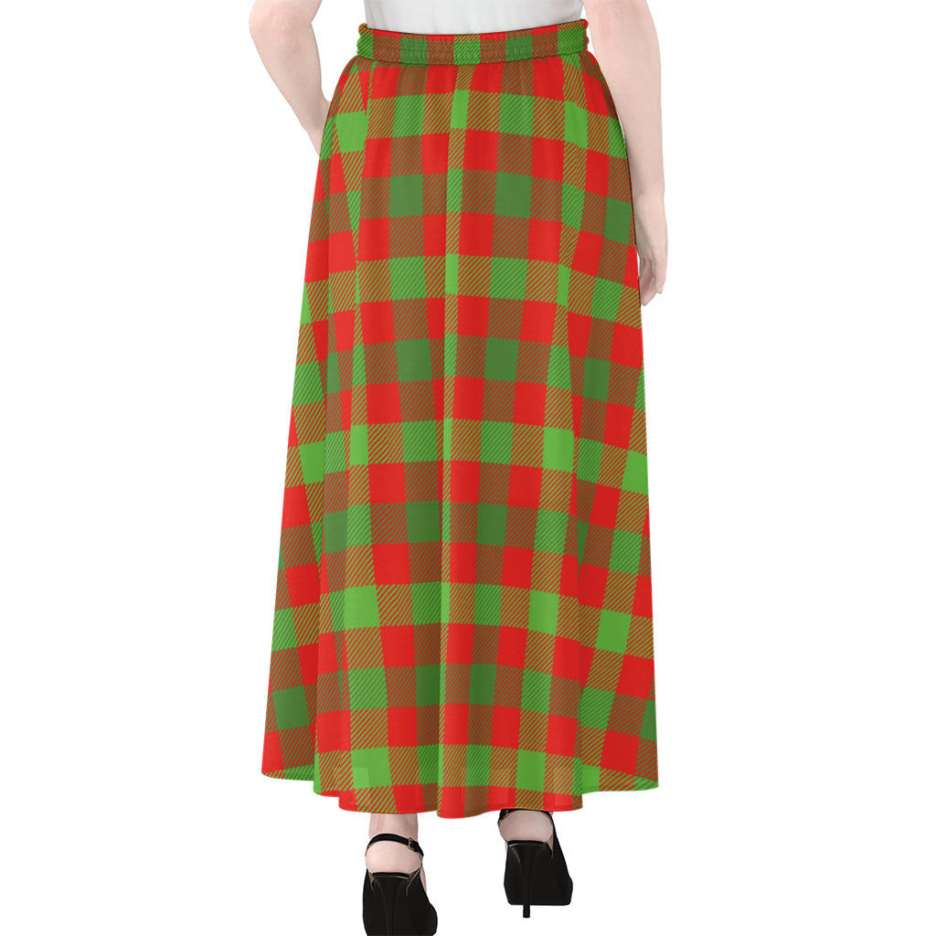 Christmas Buffalo Plaid Print Chiffon Maxi Skirt