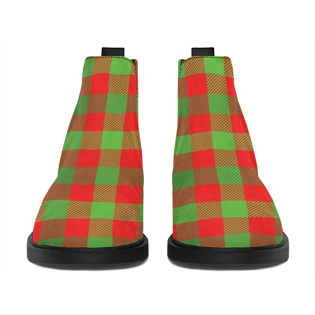 Christmas Buffalo Plaid Print Flat Ankle Boots