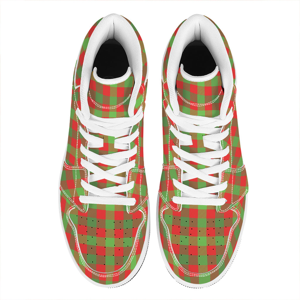 Christmas Buffalo Plaid Print High Top Leather Sneakers