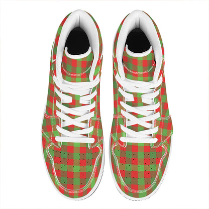 Christmas Buffalo Plaid Print High Top Leather Sneakers