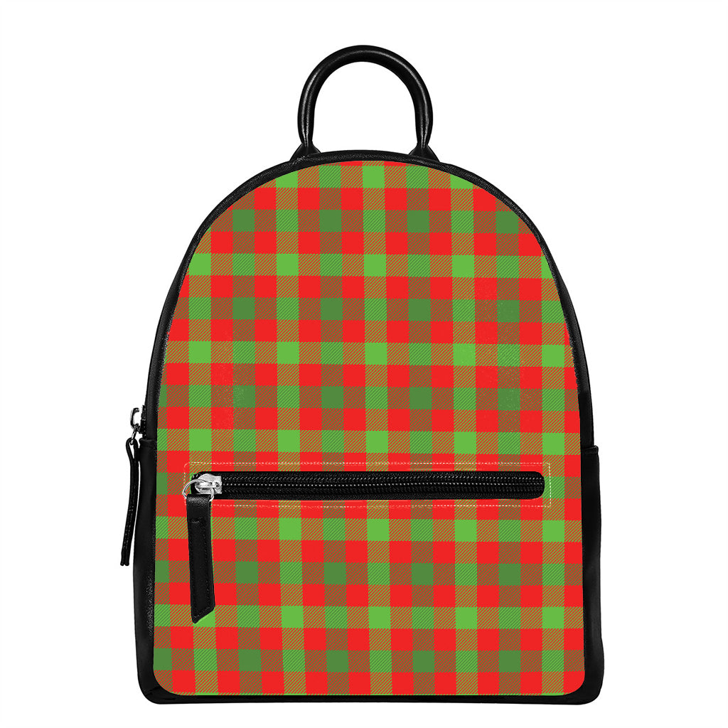 Christmas Buffalo Plaid Print Leather Backpack