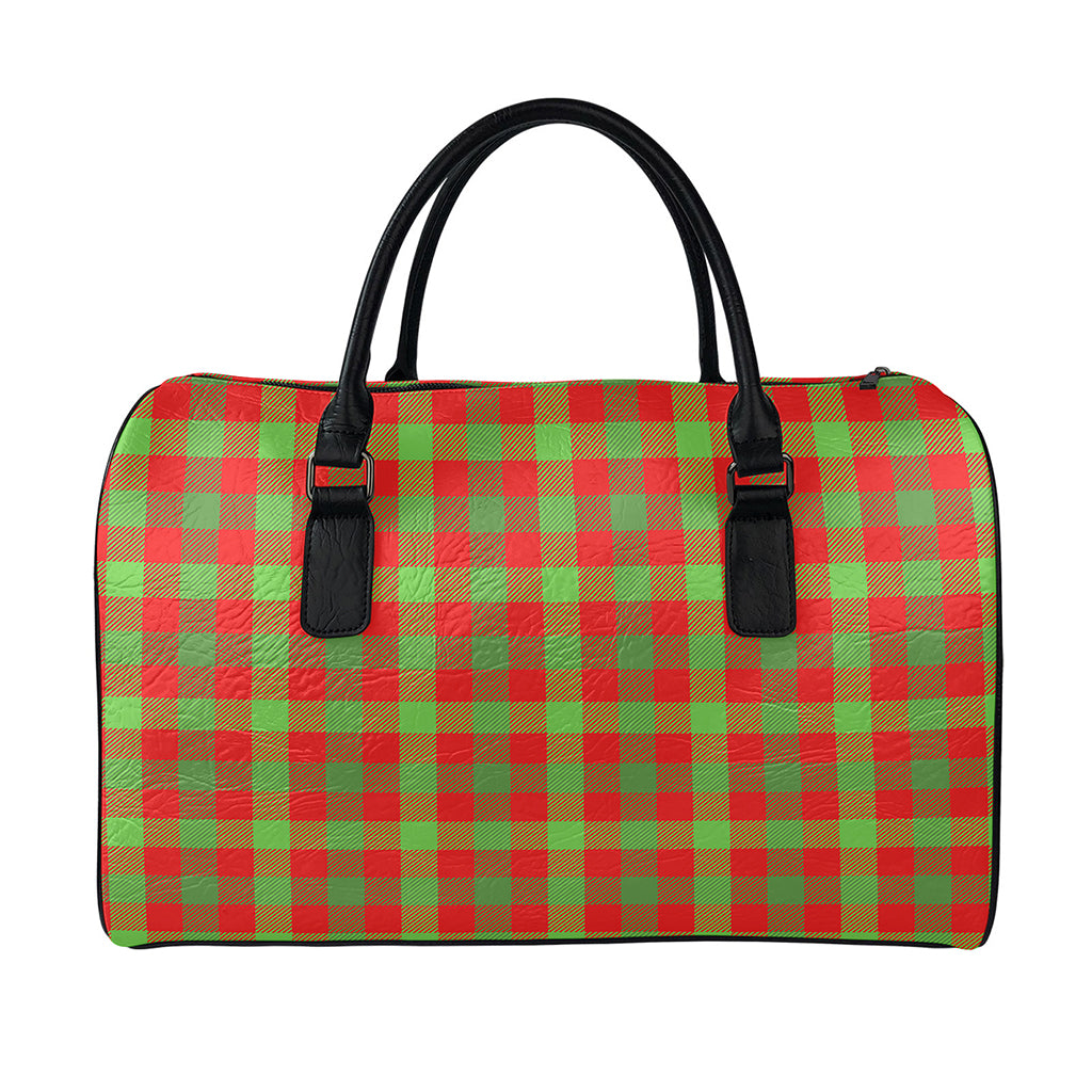 Christmas Buffalo Plaid Print Leather Duffle Bag