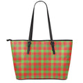 Christmas Buffalo Plaid Print Leather Tote Bag With Zipper