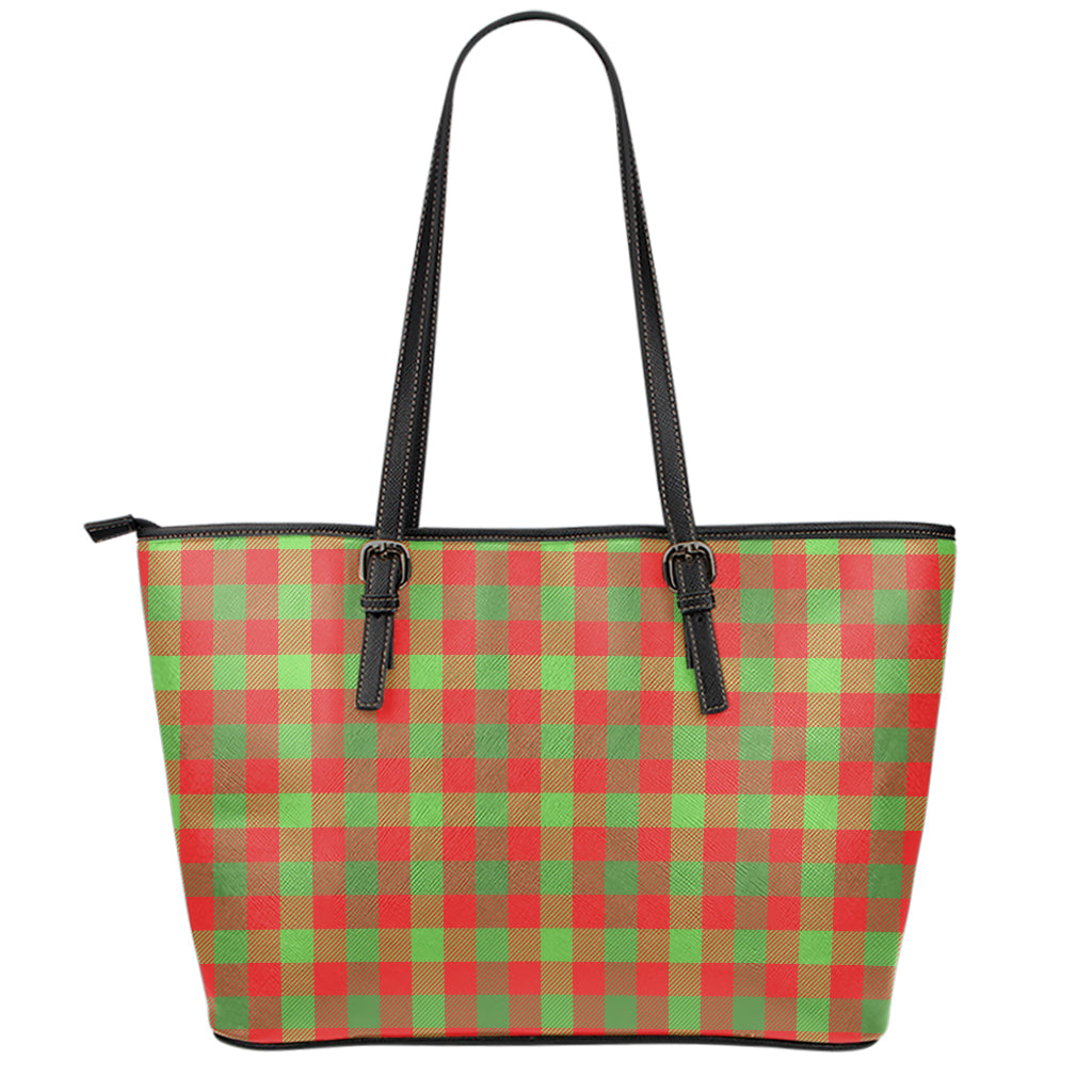 Christmas Buffalo Plaid Print Leather Tote Bag