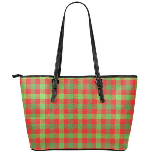 Christmas Buffalo Plaid Print Leather Tote Bag