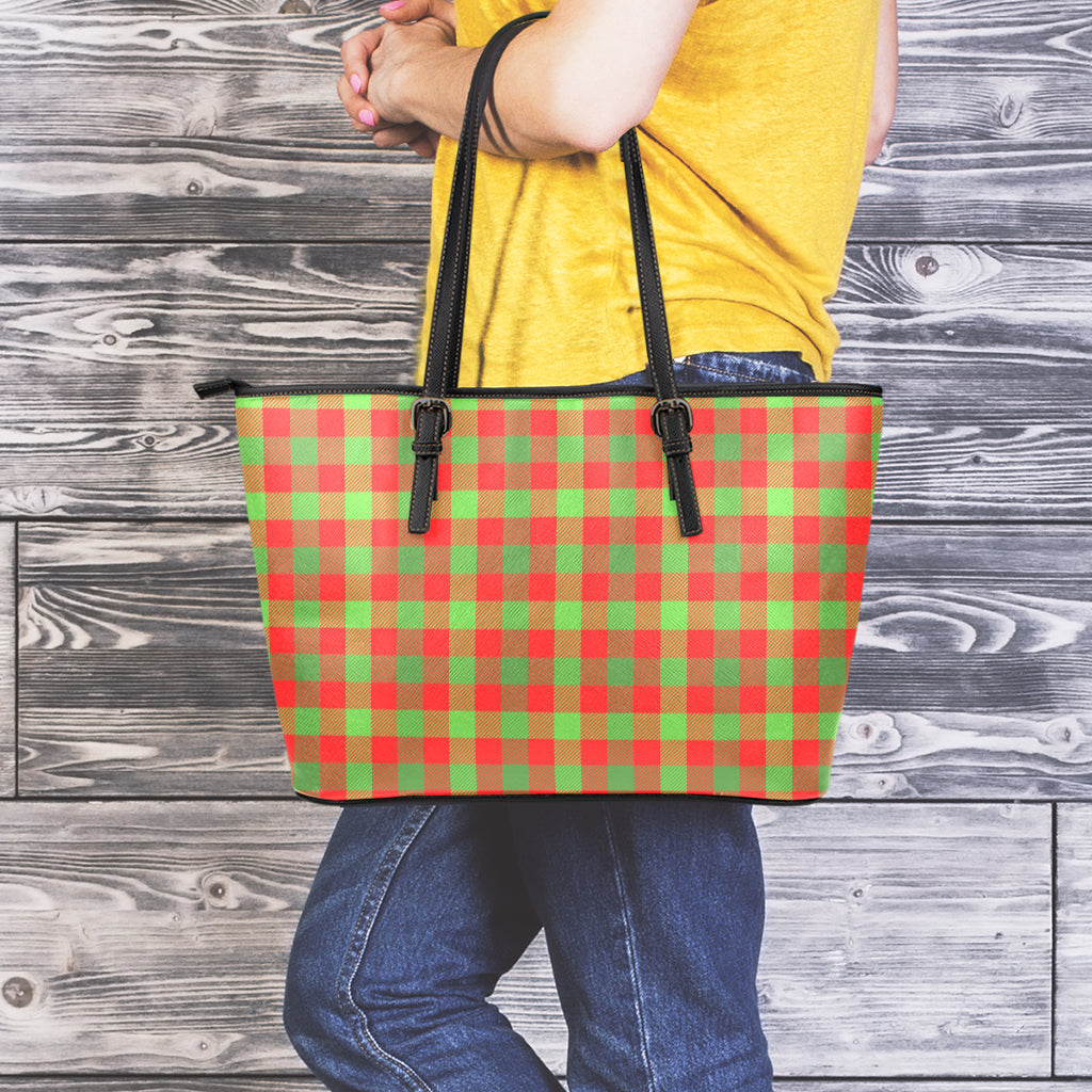 Christmas Buffalo Plaid Print Leather Tote Bag