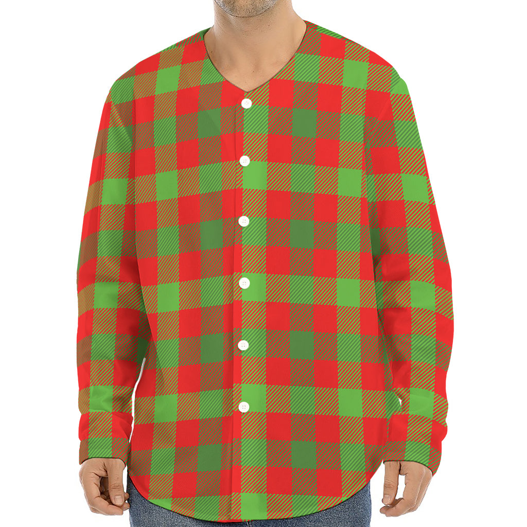Christmas Buffalo Plaid Print Long Sleeve Baseball Jersey