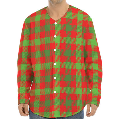 Christmas Buffalo Plaid Print Long Sleeve Baseball Jersey