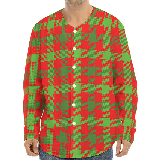 Christmas Buffalo Plaid Print Long Sleeve Baseball Jersey