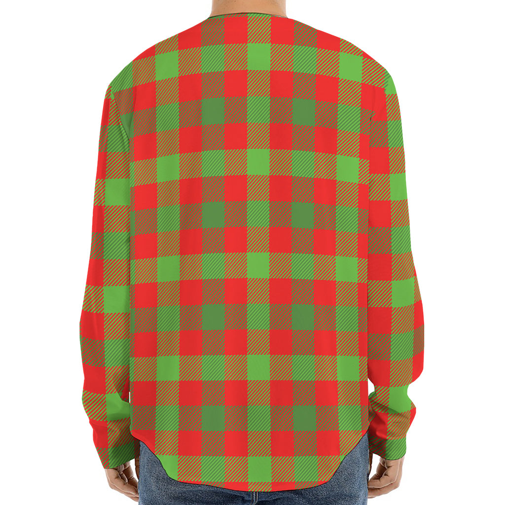Christmas Buffalo Plaid Print Long Sleeve Baseball Jersey