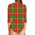 Christmas Buffalo Plaid Print Long Sleeve Swimsuit