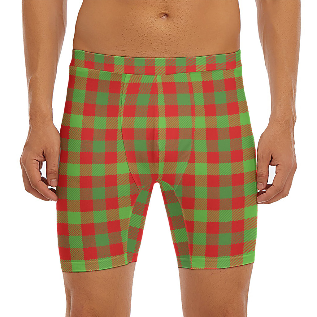 Christmas Buffalo Plaid Print Men's Long Boxer Briefs