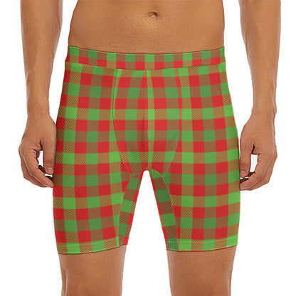Christmas Buffalo Plaid Print Men's Long Boxer Briefs