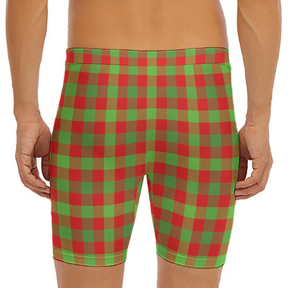 Christmas Buffalo Plaid Print Men's Long Boxer Briefs