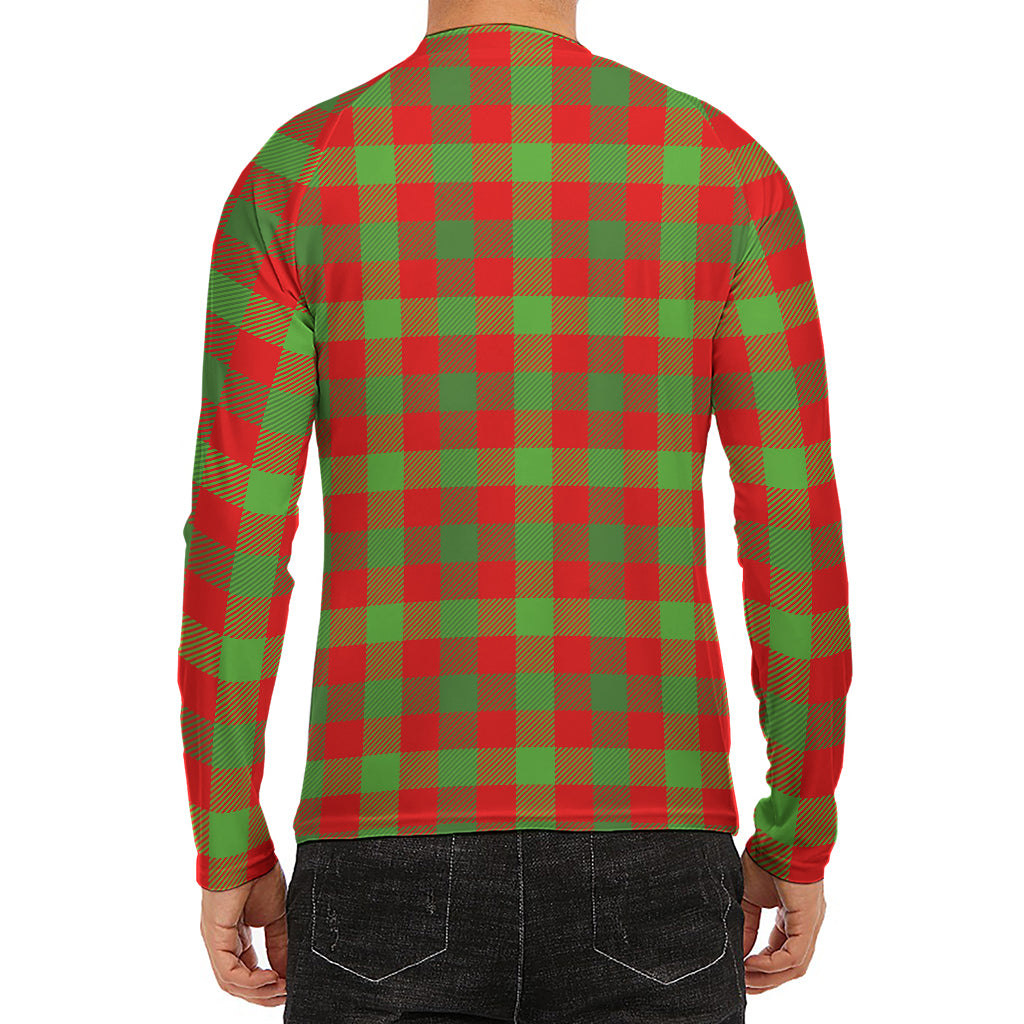 Christmas Buffalo Plaid Print Men's Long Sleeve Rash Guard