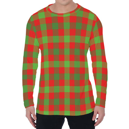 Christmas Buffalo Plaid Print Men's Long Sleeve T-Shirt