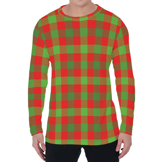 Christmas Buffalo Plaid Print Men's Long Sleeve T-Shirt