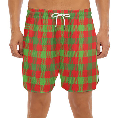 Christmas Buffalo Plaid Print Men's Split Running Shorts