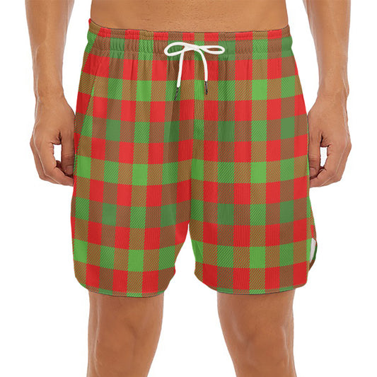 Christmas Buffalo Plaid Print Men's Split Running Shorts