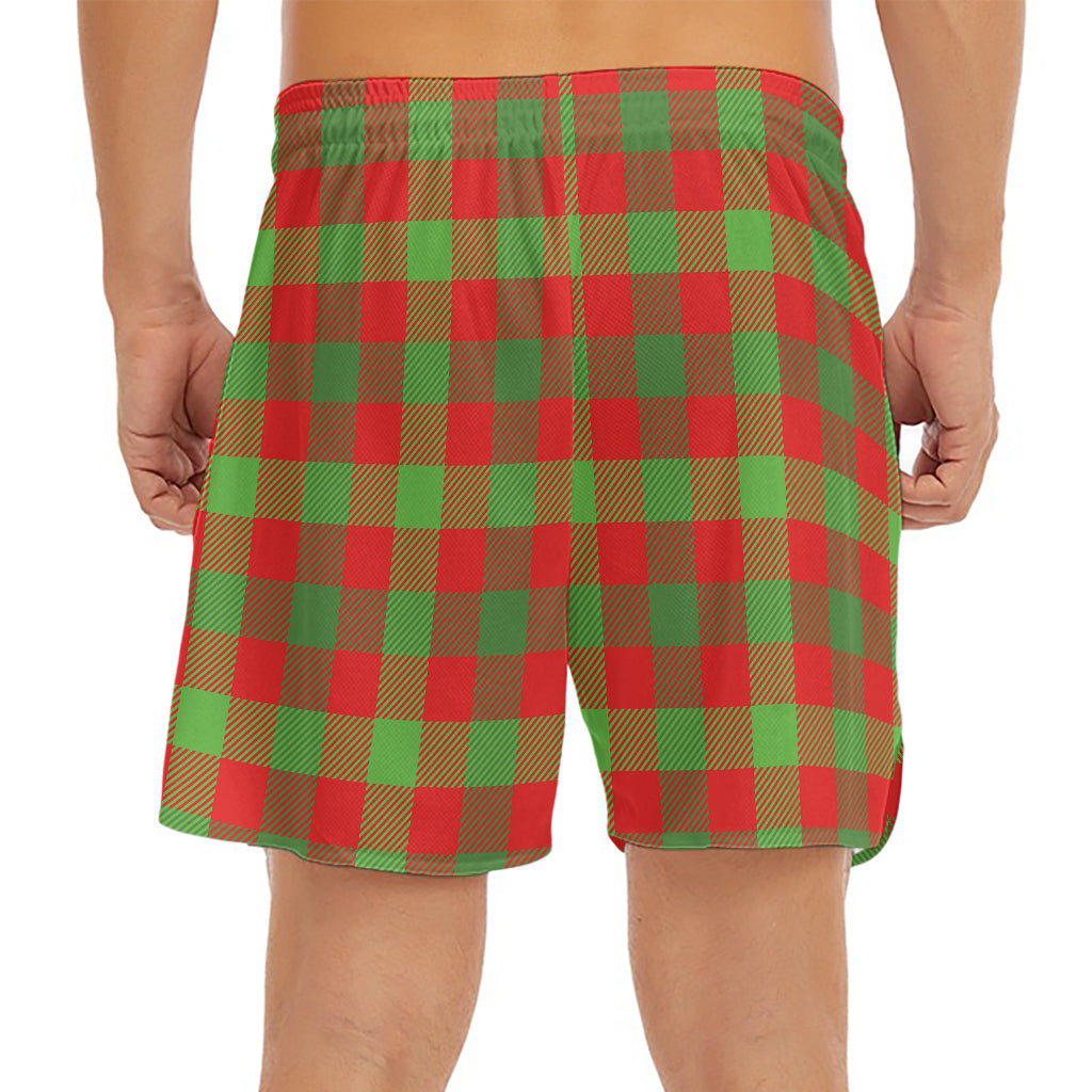 Christmas Buffalo Plaid Print Men's Split Running Shorts