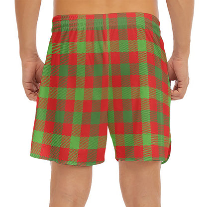 Christmas Buffalo Plaid Print Men's Split Running Shorts