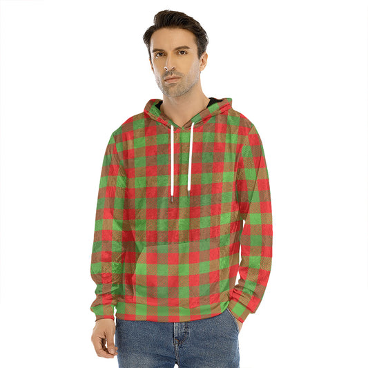 Christmas Buffalo Plaid Print Men's Velvet Pullover Hoodie