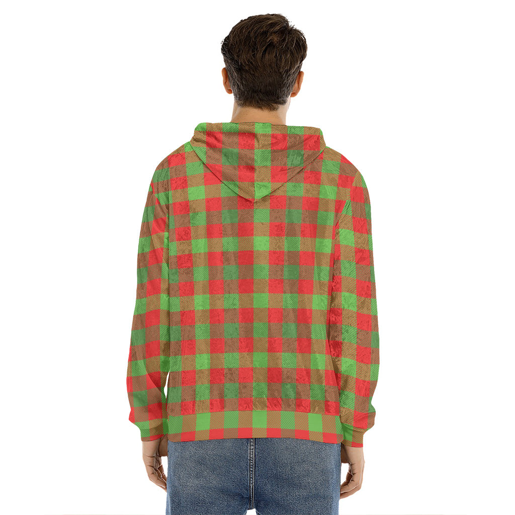 Christmas Buffalo Plaid Print Men's Velvet Pullover Hoodie