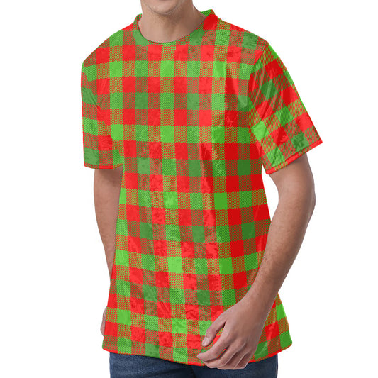 Christmas Buffalo Plaid Print Men's Velvet T-Shirt