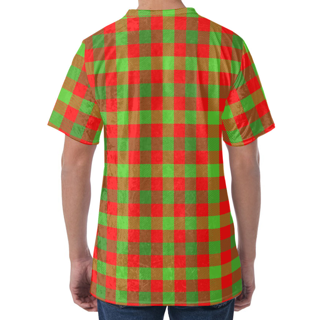 Christmas Buffalo Plaid Print Men's Velvet T-Shirt