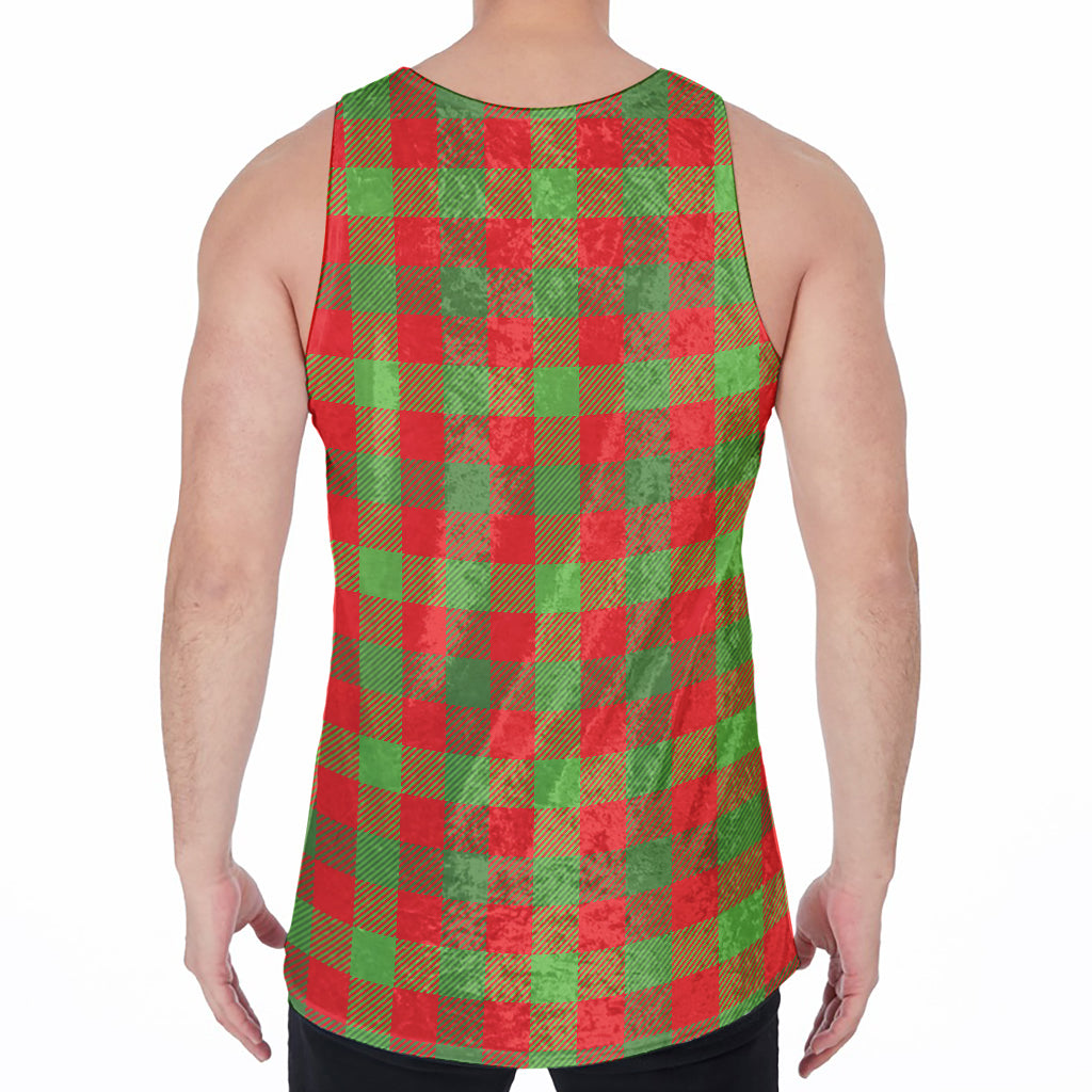 Christmas Buffalo Plaid Print Men's Velvet Tank Top