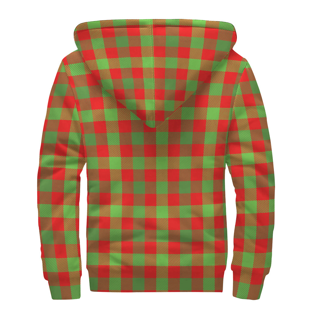 Christmas Buffalo Plaid Print Sherpa Lined Zip Up Hoodie
