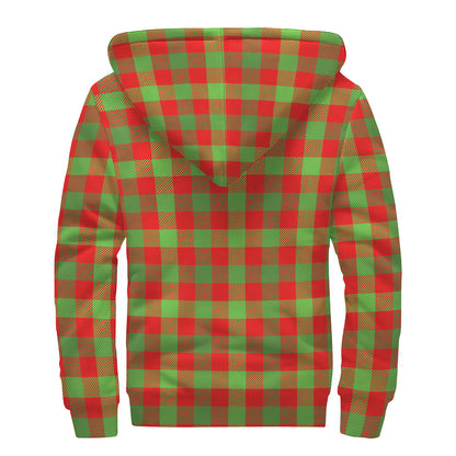 Christmas Buffalo Plaid Print Sherpa Lined Zip Up Hoodie