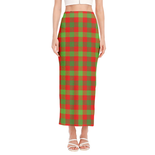Christmas Buffalo Plaid Print Side Slit Maxi Skirt