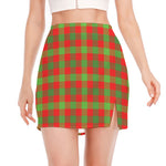 Christmas Buffalo Plaid Print Side Slit Mini Skirt