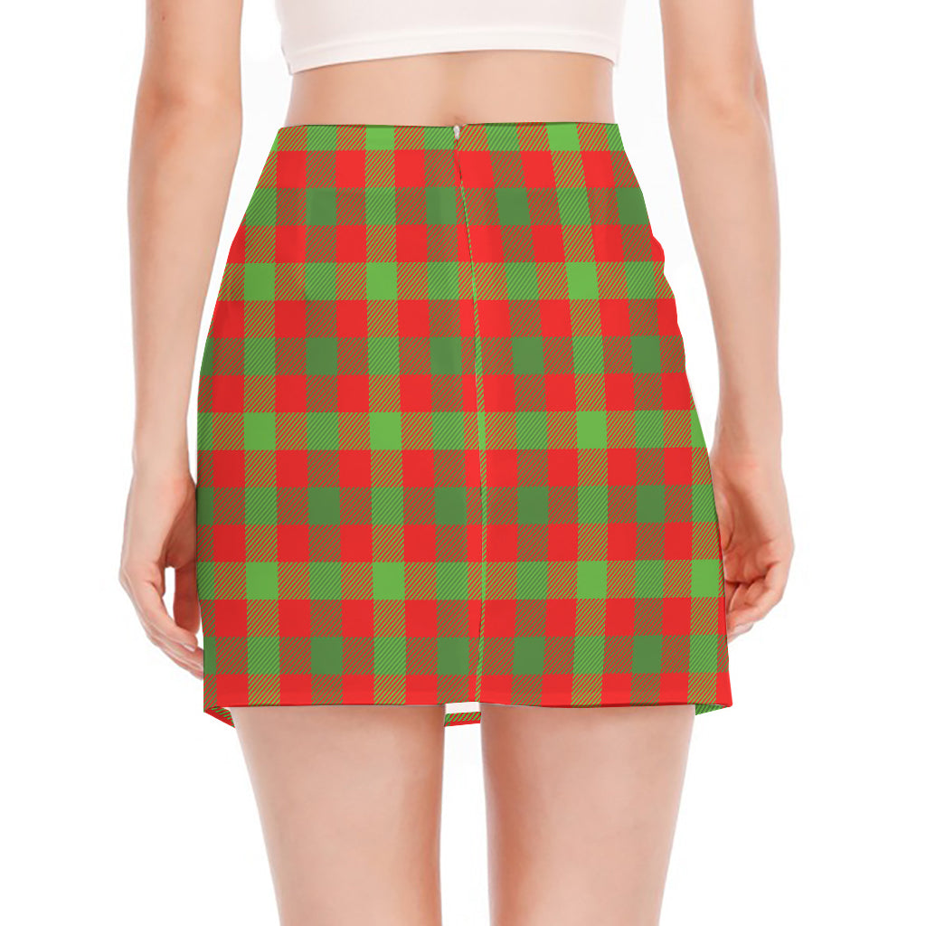 Christmas Buffalo Plaid Print Side Slit Mini Skirt