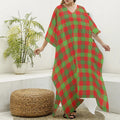 Christmas Buffalo Plaid Print Silk V-Neck Kaftan Dress
