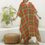 Christmas Buffalo Plaid Print Silk V-Neck Kaftan Dress