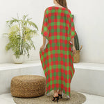 Christmas Buffalo Plaid Print Silk V-Neck Kaftan Dress