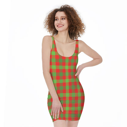 Christmas Buffalo Plaid Print Sleeveless Bodycon Dress