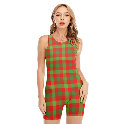 Christmas Buffalo Plaid Print Sleeveless One Piece Swimsuit